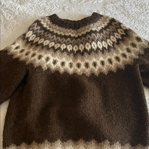 Brown and Cream Knit Sweater 100% wool - Picture 1 of 4